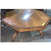 Image 2 : Antique Inlaid Hexagon Walnut Coffee Table 42in. Diameter