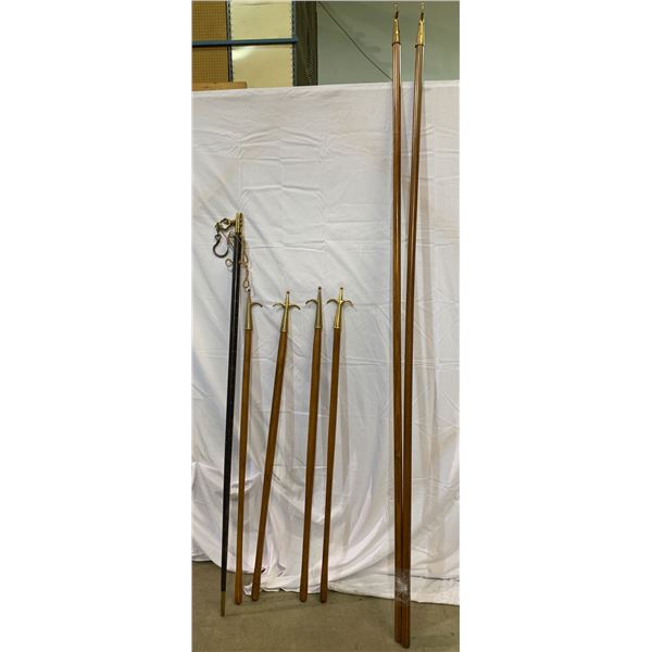 Lot of 7 wood and brass pole reachers