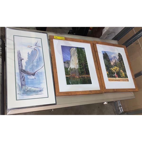 3 pictures, one Sue Coleman signed, 13 x 25, 2 by Olof and Elizabeth Carmel, 18 x 22 each