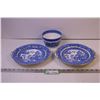 Image 1 : (2) Blue Willow Serving Plates (1 Repaired) + Blue Willow Bowl