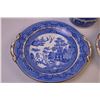Image 2 : (2) Blue Willow Serving Plates (1 Repaired) + Blue Willow Bowl