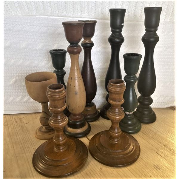 Lot of Vintage Wood Candlesticks