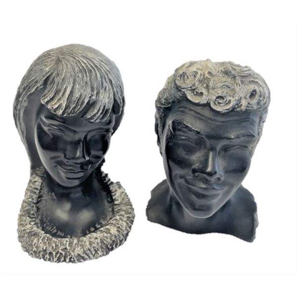 Frank Schirman Hawaiian Exotic Black Coral Moana Bust of man and lady