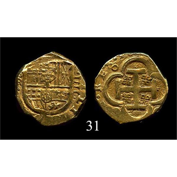 Seville, Spain  4 escudos, Philip IV, assayer R (1640s?).,CT-Type 26.,Cay-Type 126.
