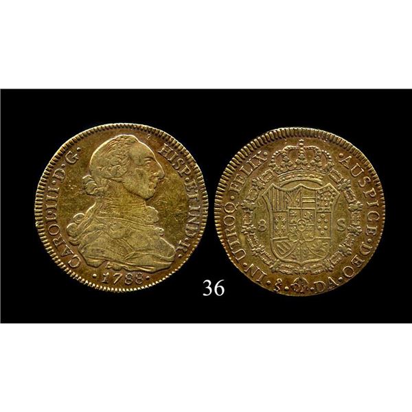 Chile Colonial bust-type Santiago, 8 escudos, Charles III, 1788DA.,CT-248.,KM-27.