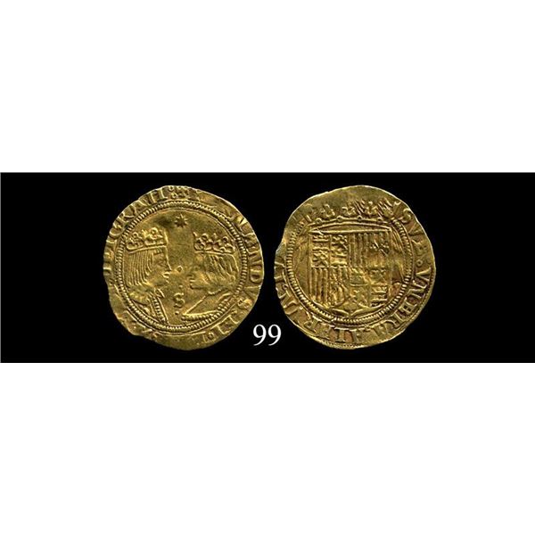 Spain  Seville, double excelente, Ferdinand-Isabel, eight-pointed star at top, S with dots above and