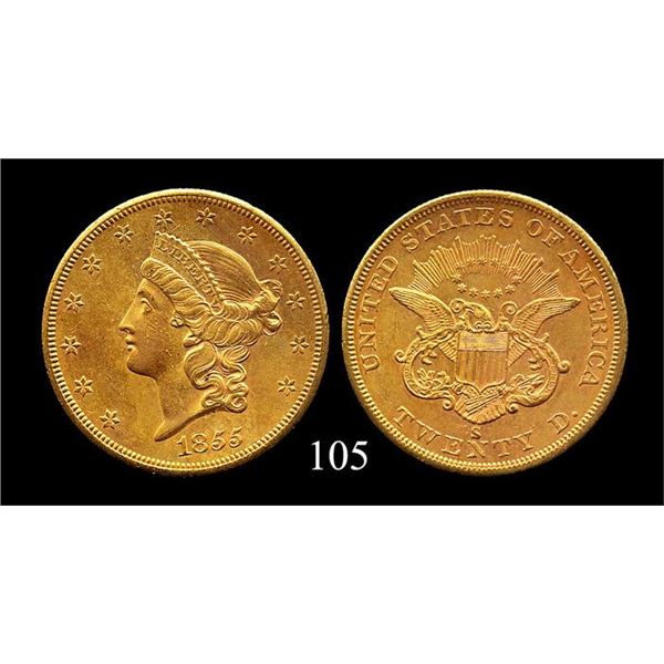 United States of America  San Francisco, $20, 1855-S.,KM-74.1.,