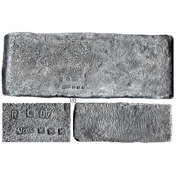 Silver Tumbaga wreck, sunk ca. 1528 off Grand Bahama Island Bar #M-143, 1430/2400 fine, two tax stam