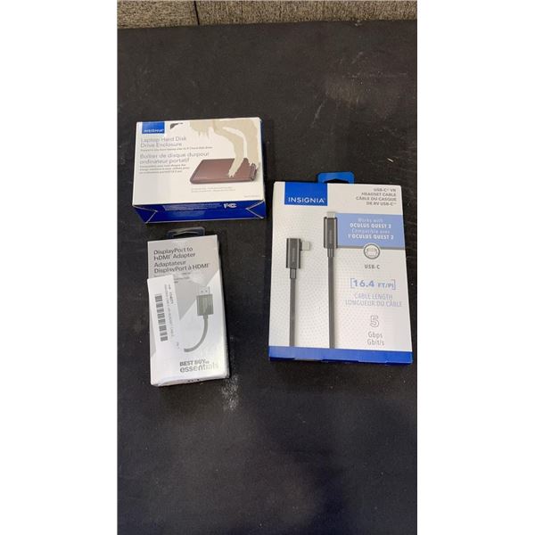 INSIGNIA USB-C VR HEADSET CABLE, INSIGNIA LAPTOP HARD DRIVE AND DISPLAY PORT TO HDMI ADAPTER