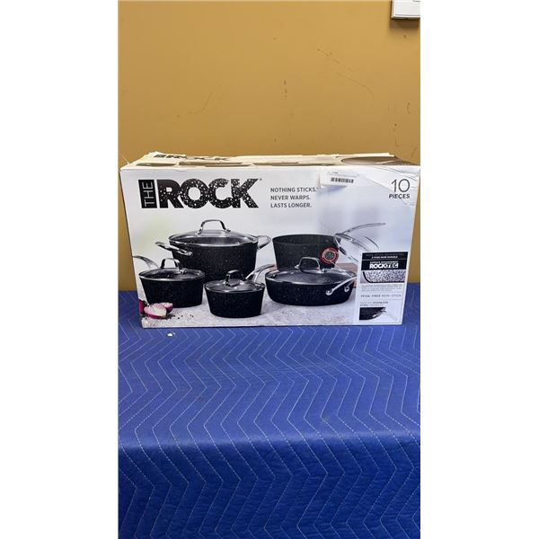 AS NEW THE ROCK 10 PIECE COOKWARE SET - RETAIL $499