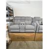 Image 2 : BRAND NEW HILLSDALE 3PC GREY FABRIC RECLINING SOFA SET W/ CONSOLES - RETAIL $3899, CHAIR IS ROCKER, 