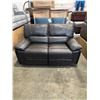 Image 1 : BRAND NEW WHITNEY GREY LEATHER RECLINE LOVE SEAT - RETAIL $1699, HIGH QUALITY STITCHING, GEL MEMOR F