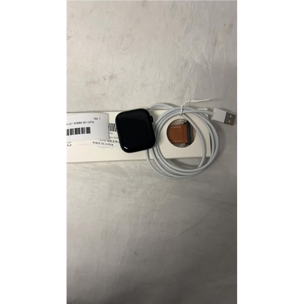 AS NEW APPLE WATCH S7 45MM W/ GPS AND LTE CELLULAR, NEW GENUINE LEATHER BAND, AND CHARGER - WATCH RE