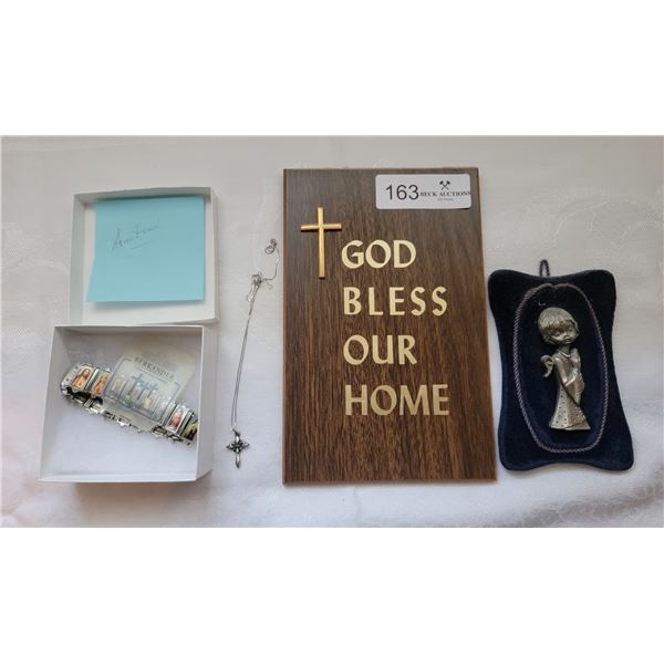 Christian Wall Décor With Bracelet & Cross Necklace