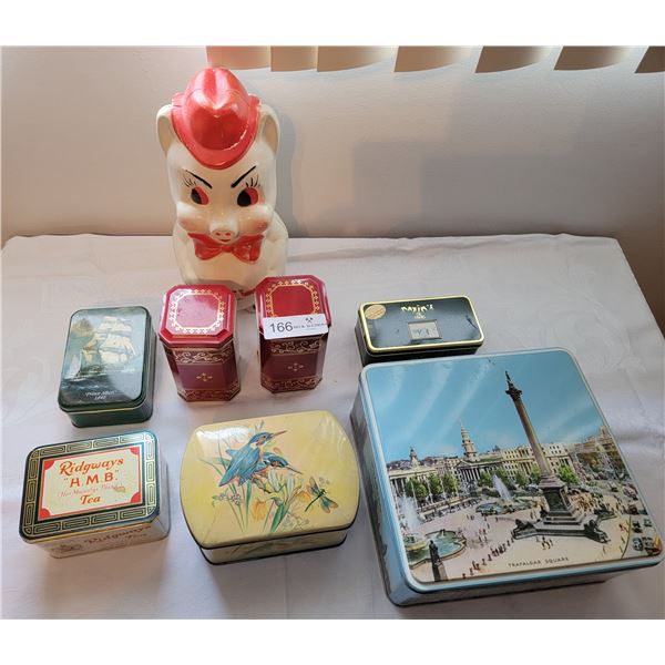 Assortment Of Tins & Vintage Piggy Bank