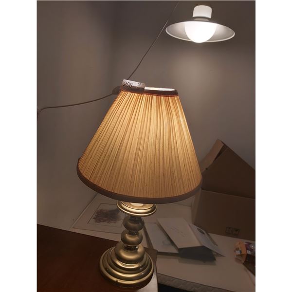 1 brass like table lamp & 1 white swag lamp