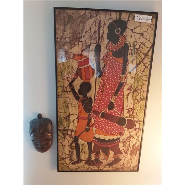 African Mask & African Printed Cloth in Frame