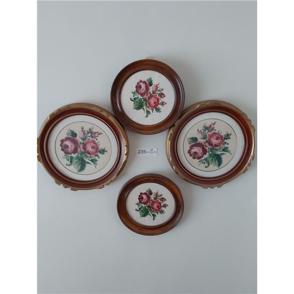 4 Embroidered Flowers in frames