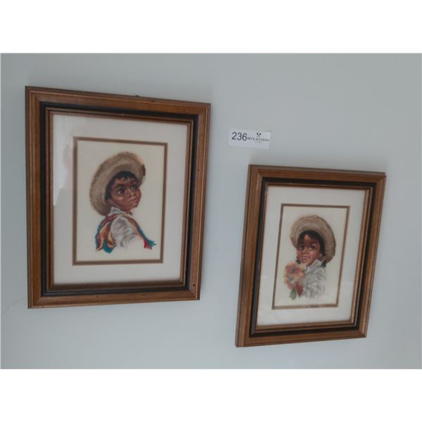 2 Embroidered Children in Frames