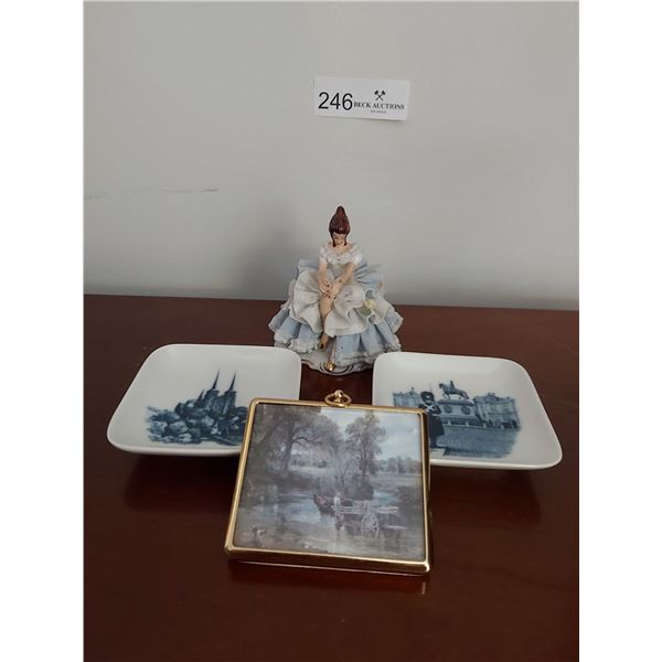 Dresdan Figurine, Royal Copenhagen Miniature Plates & Miniature "The Haywain" by John Constable