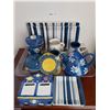 Image 1 : Large Assortment of Blue Toned Tea Party Wares.  Tray, Teapot, Mugs, Plates and More