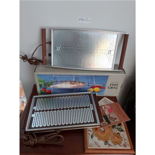 Chrome Plated Fish Grill, 2 Hot Plates (tested) & 1 Trivet