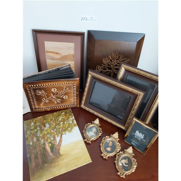 Assorted Picture Frames, Wooden Carved Picture & Wooden Cover Photo Album