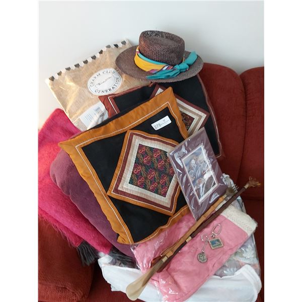 Assorted Throw Blankets, Pillows & Bergsma Art Card & More