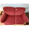 Image 2 : Burgundy Upholstered Loveseat with Wooden Legs