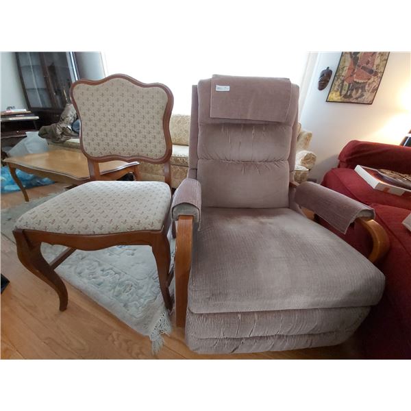 Vintage Reclining Rocking Chair & Wooden Chair