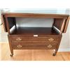 Image 1 : Wooden Serving Cart on Wheels with Folding Down Sides & Storage Drawers