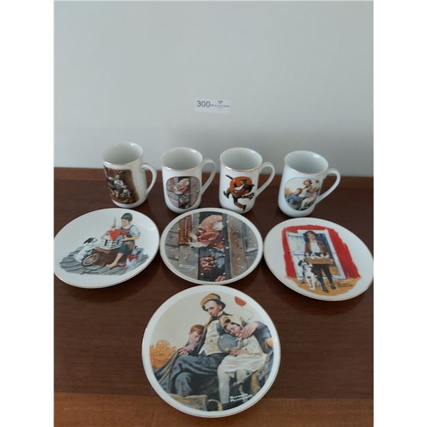 4 Norman Rockwell Mugs & 4 Norman Rockwell Side Plates