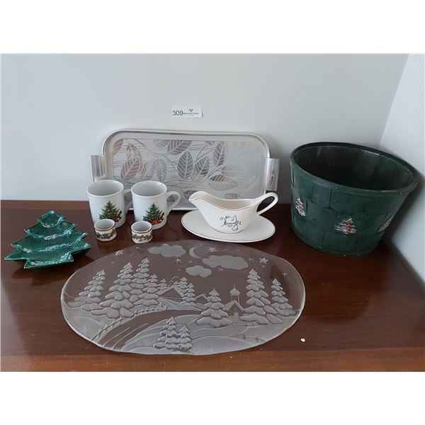 Christmas Basket filled with Assorted Christmas Items with Tray