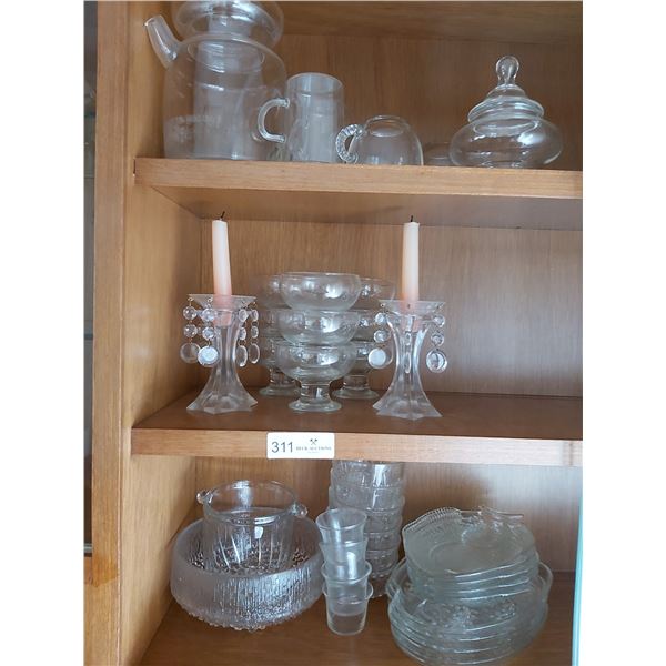 Assorted Glasswares, Teapot, Bowls, Plates, Candle Sticks & More