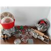 Image 1 : Assorted Baking Supplies including Pyrex Measuring Cups, Cookie Cutters, Rolling Pin & More