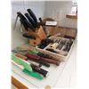 Image 1 : Assortment of Knives, including Henkels, 2 Glass Cutting Boards, Knife Block & More