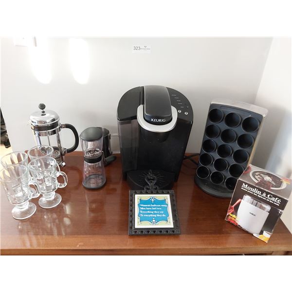 Hand Held Electric Coffee Grinder, Kurig Coffee Machine, K-Cup Holder & 4 Glass Coffee Mugs
