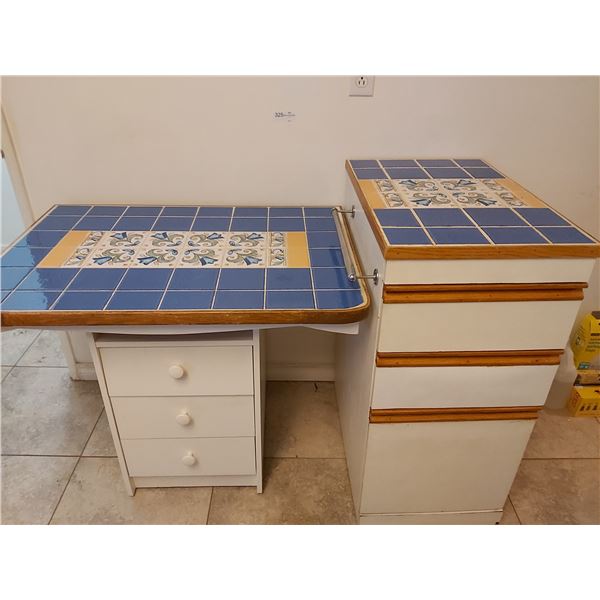 2 Kitchen Islands on Wheels with Mosaic Tops