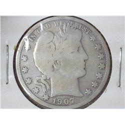 1907-D Barber Half Dollar (VG)