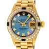 Image 1 : Rolex Ladies 18K Yellow Gold Sapphire And Tahitian MOP Diamond President Wristwa