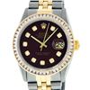 Image 2 : Rolex Mens 2 Tone Maroon Princess Cut Diamond Datejust Wristwatch
