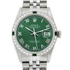 Image 1 : Rolex Mens Stainless Steel Green Roman Diamond & Emerald Datejust Wristwatch