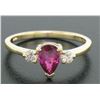 Image 3 : FINE 14k Solid Gold Pear Blood Red Ruby & Round Diamond Ladies Solitaire Ring