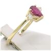 Image 4 : FINE 14k Solid Gold Pear Blood Red Ruby & Round Diamond Ladies Solitaire Ring