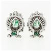 Image 2 : Vintage 18k White Gold 2.7 ctw Teardrop Pear Emerald & Round Diamond Halo Earrin