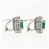 Image 4 : Vintage 18k White Gold 2.7 ctw Teardrop Pear Emerald & Round Diamond Halo Earrin