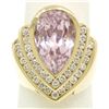 Image 3 : 14k Yellow Gold Bezel Pear Morganite & Diamond Channels 8.05 ctw Large Ring
