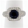 Image 2 : 18K White Gold 3.93 ctw GIA No Heat Cushion Sapphire Diamond Halo Engagement Rin
