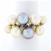 Image 1 : 18k White Gold White Beige Light Gray Pearl Wide Band Cluster Cocktail Ring Sz 7