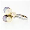 Image 6 : 18k White Gold White Beige Light Gray Pearl Wide Band Cluster Cocktail Ring Sz 7